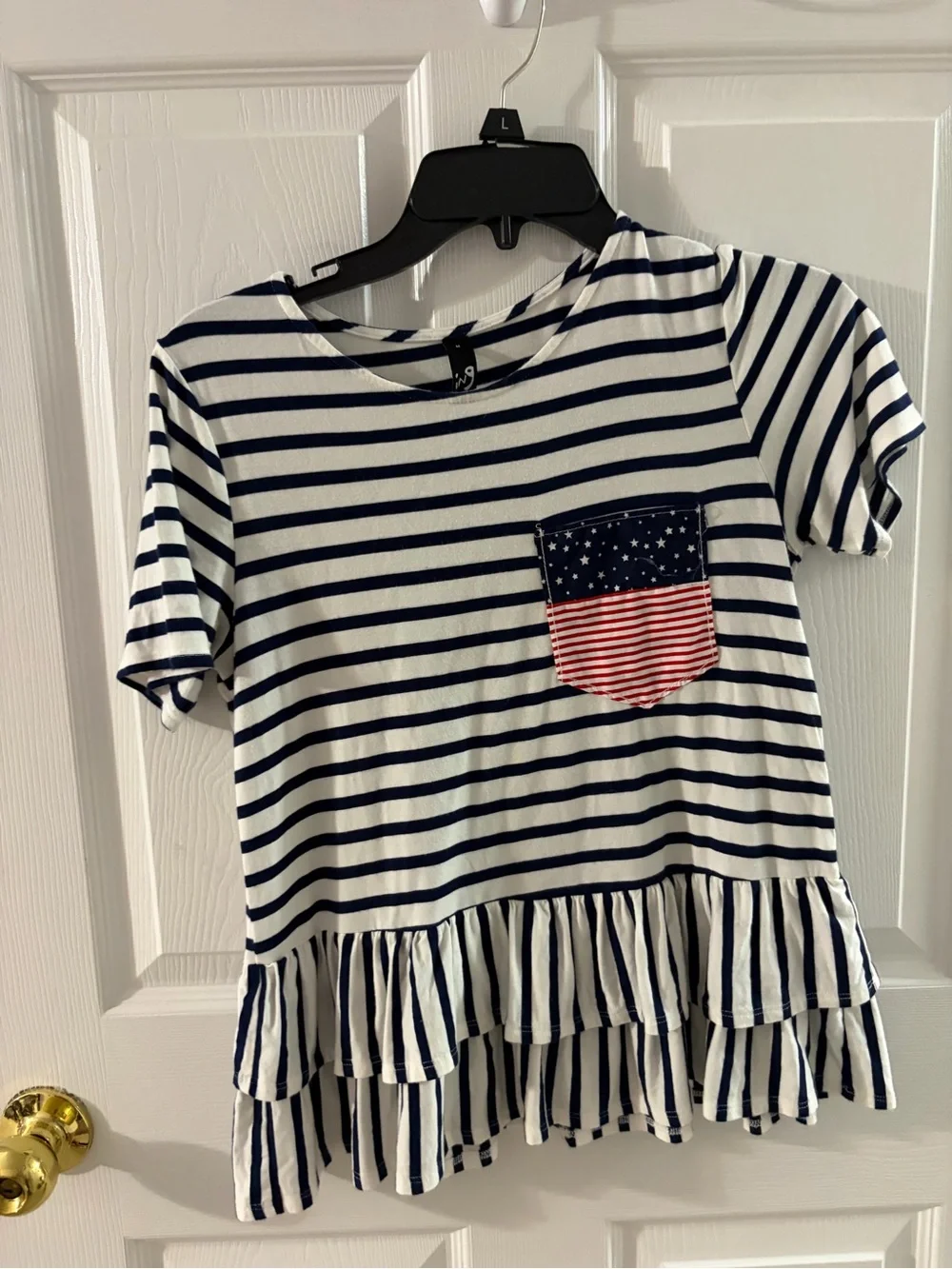 Ing Navy & White Striped Peplum Tee with Flag Pocket